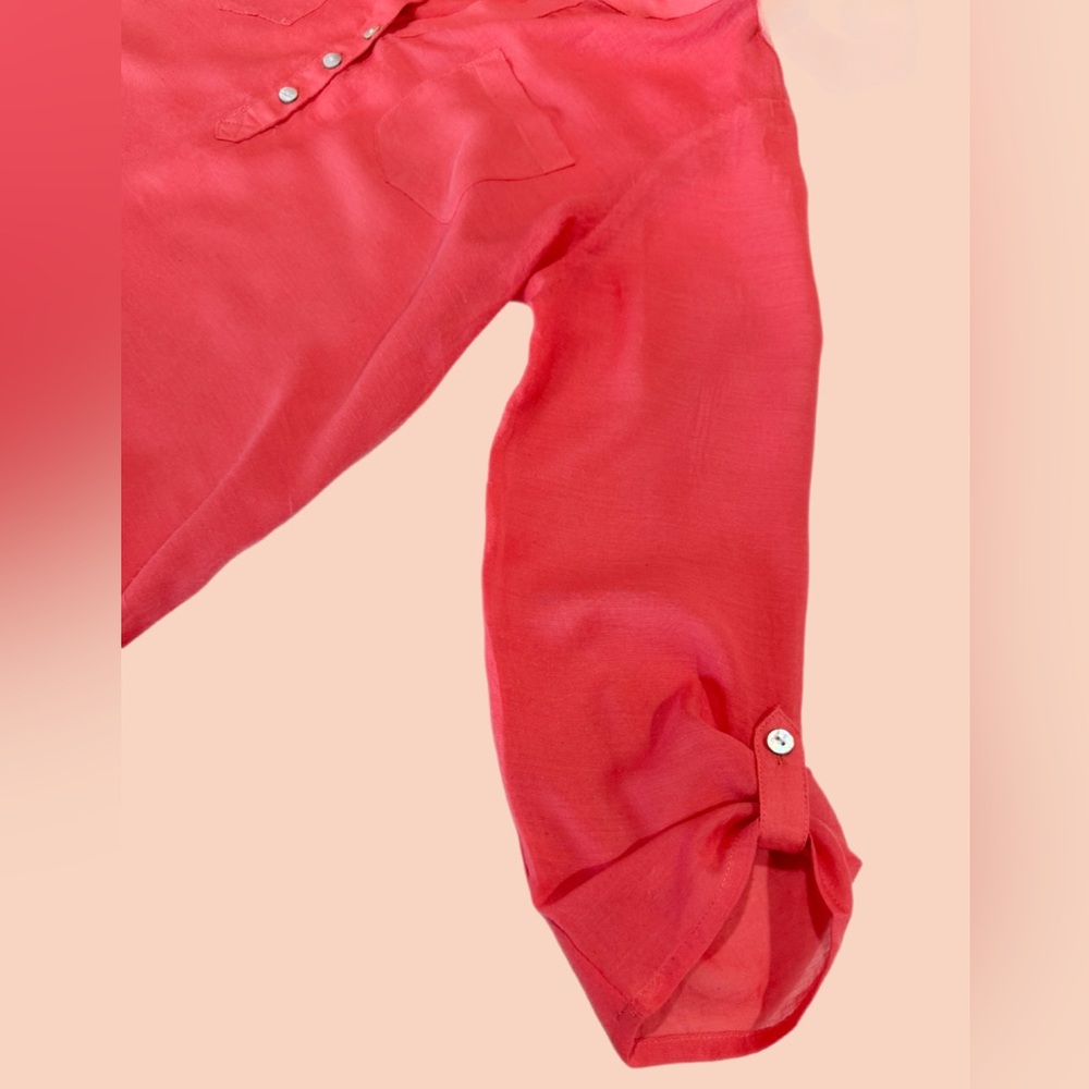 Express Vibrant Coral Blouse with Button Detail - Picture 4 of 6